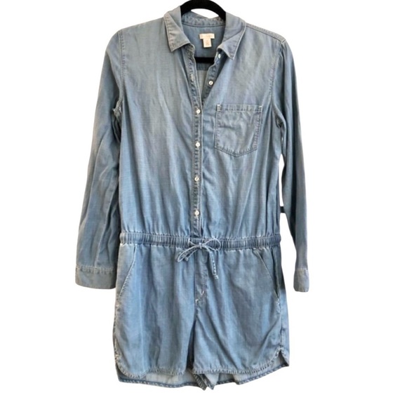 Hinge Denim Chambray Long Sleeve Romper S - Picture 2 of 8